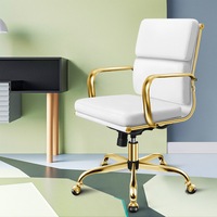 ALFORDSON Office Chair Ergonomic Paddings Executive Computer Work Seat Mid Back Gold and White
