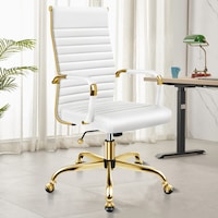 ALFORDSON Office Chair Padded Seat PU Leather Gold Frame White - High Back