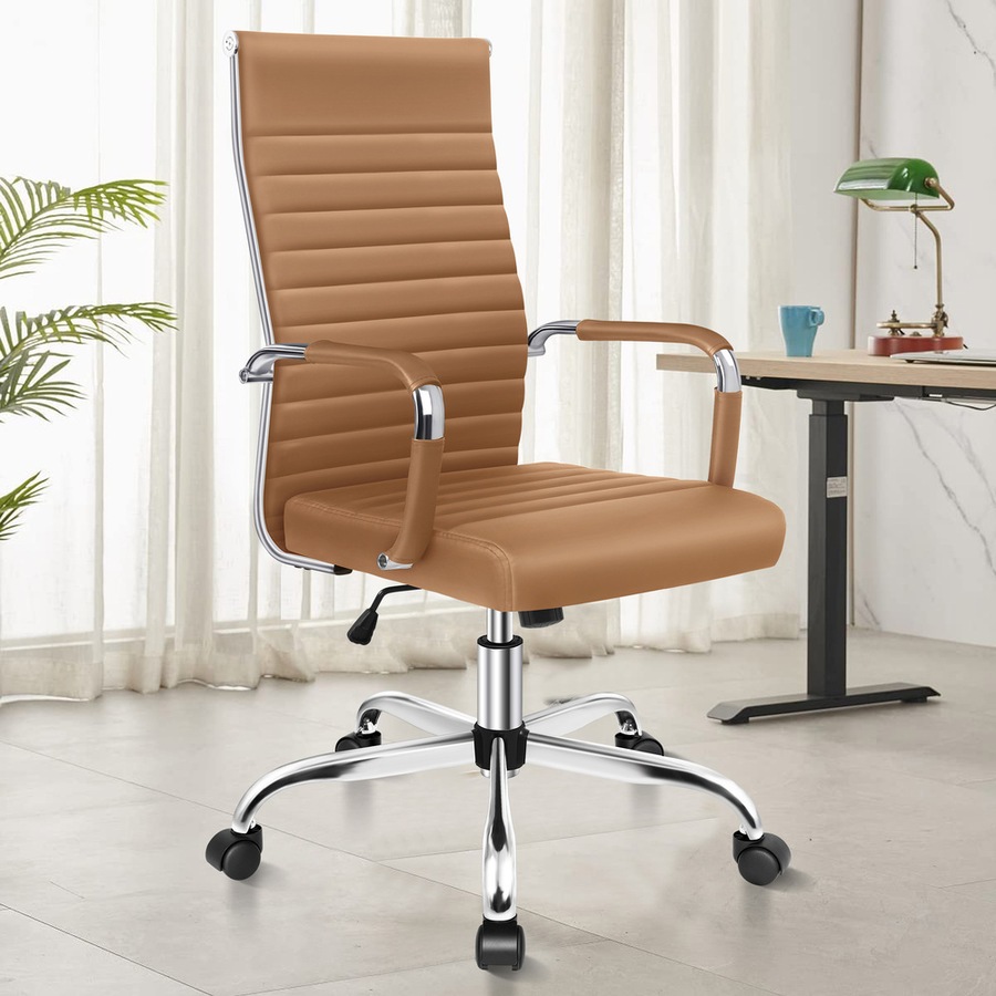 ALFORDSON Office Chair Padded Seat PU Leather Brown - High Back