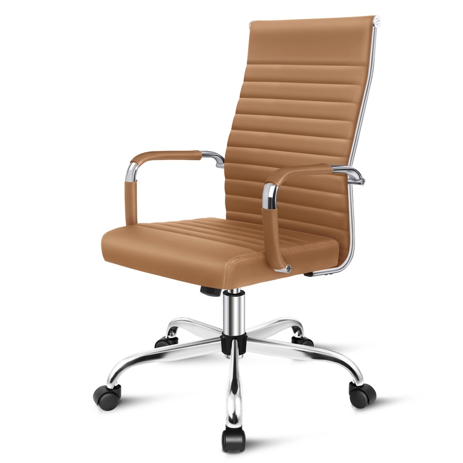 ALFORDSON Office Chair Padded Seat PU Leather Brown - High Back