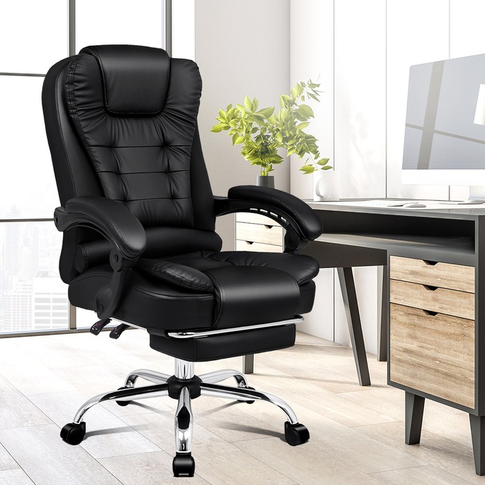 PU Leather Office Chair Executive Padded Black MyDeal
