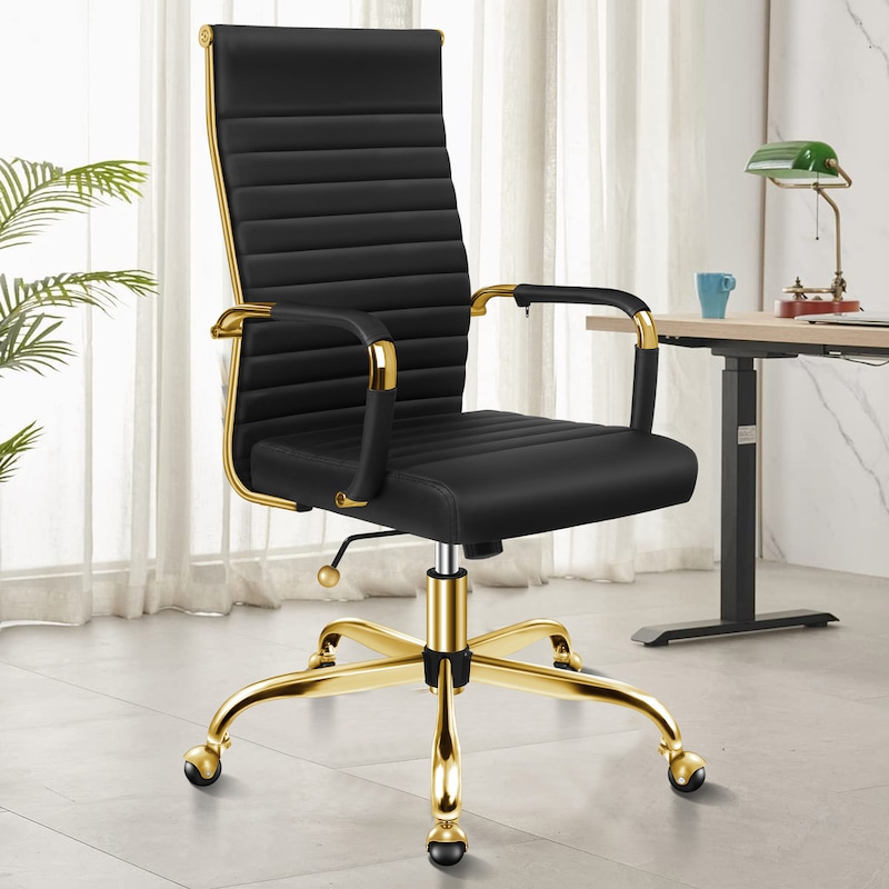 Buy ALFORDSON Office Chair Padded Seat PU Leather Gold Frame Black ...