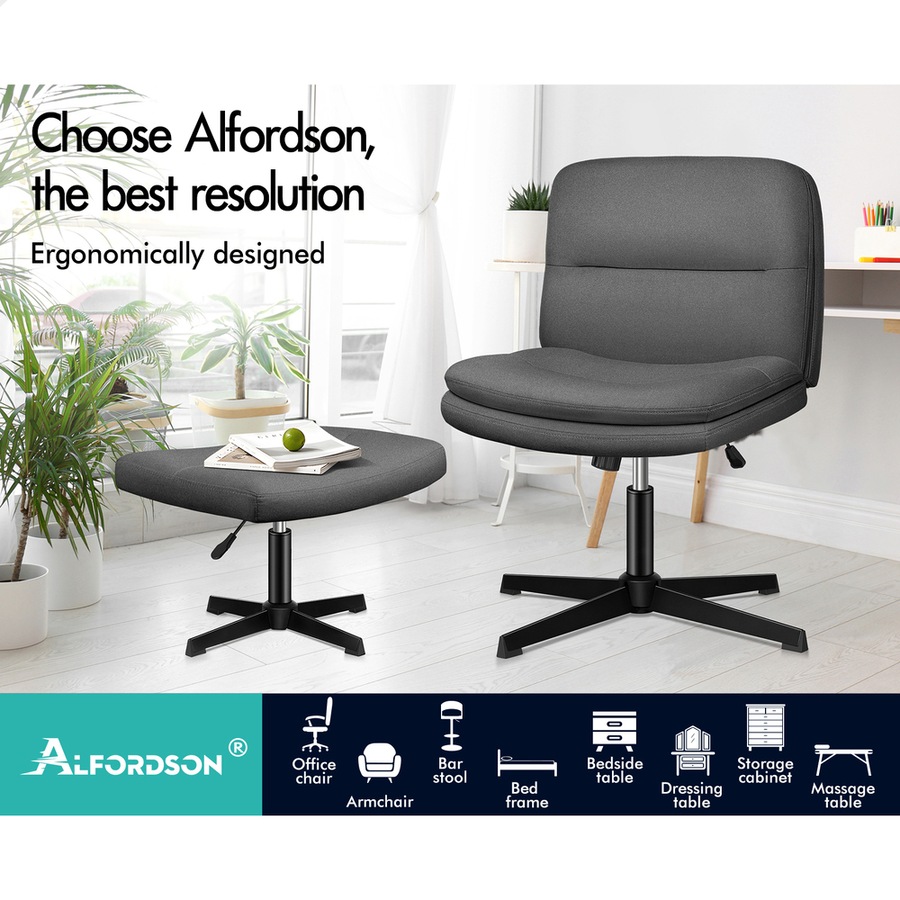 1 ALFORDSON Office Chair Ottoman Set Cross-legged Seat Grey