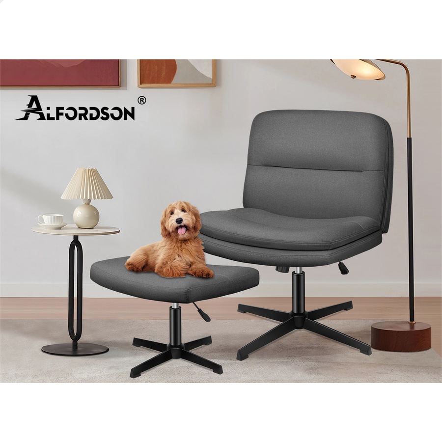 1 ALFORDSON Office Chair Ottoman Set Cross-legged Seat Grey