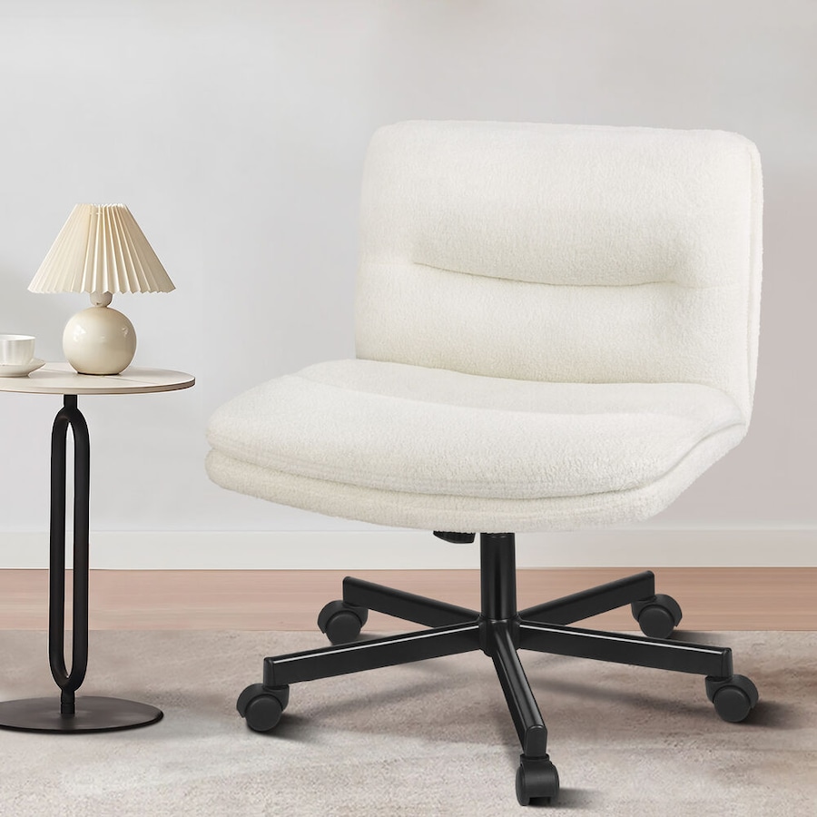 ALFORDSON Office Desk Chair Armless Ergonomic Fabric Boucle White