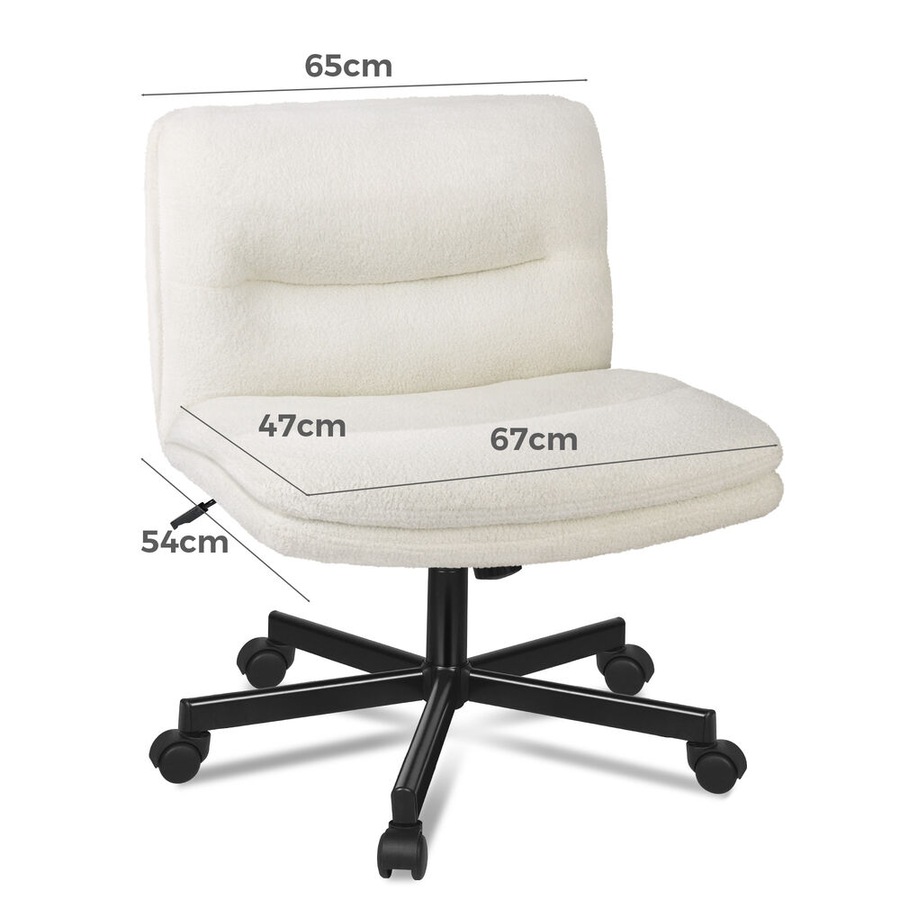 ALFORDSON Office Desk Chair Armless Ergonomic Fabric Boucle White