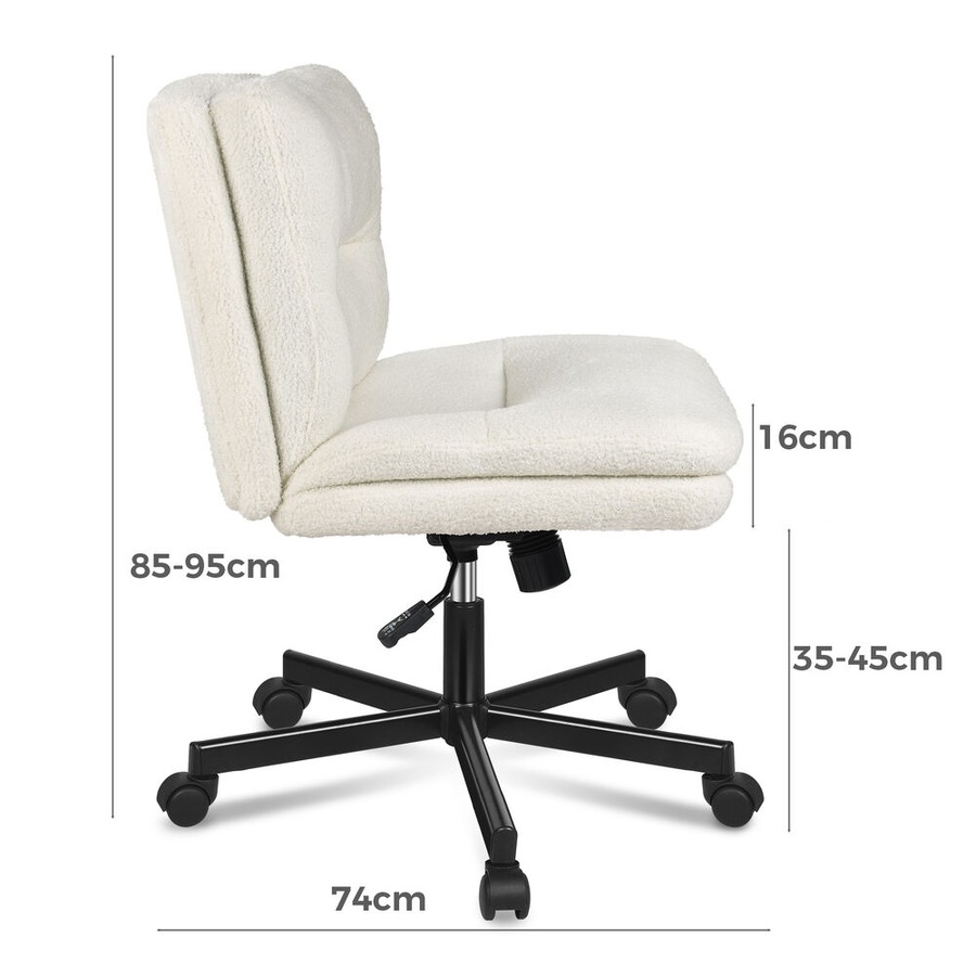 ALFORDSON Office Desk Chair Armless Ergonomic Fabric Boucle White