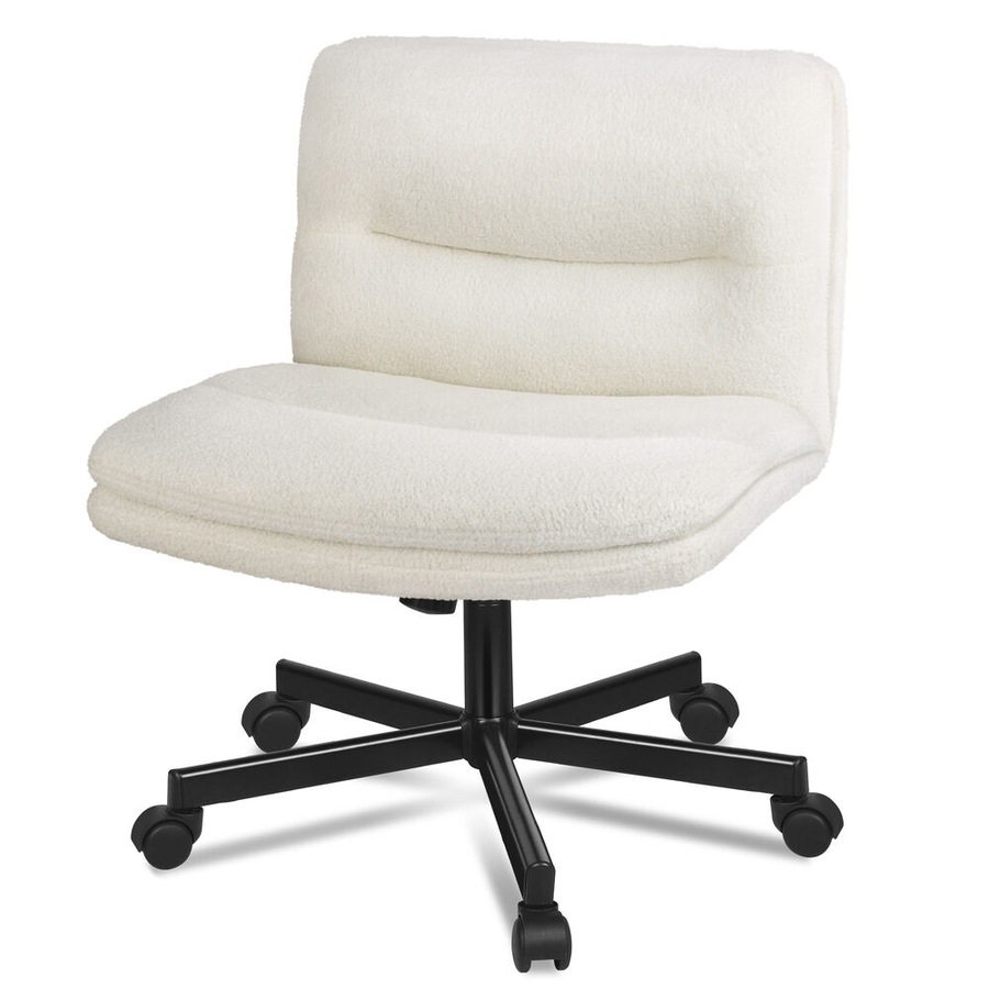 ALFORDSON Office Desk Chair Armless Ergonomic Fabric Boucle White