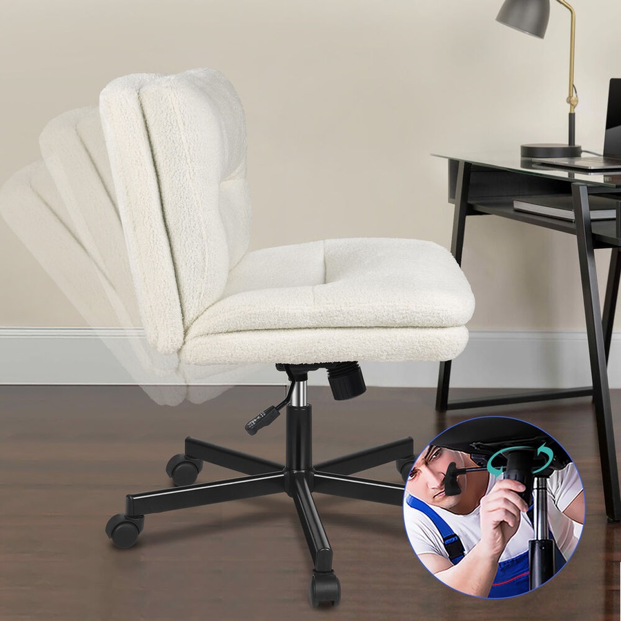 ALFORDSON Office Desk Chair Armless Ergonomic Fabric Boucle White