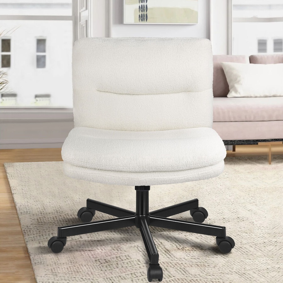 ALFORDSON Office Desk Chair Armless Ergonomic Fabric Boucle White