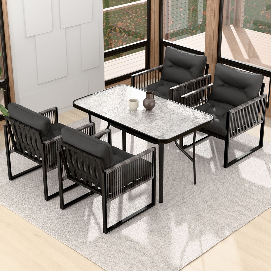 ALFORDSON Outdoor Dining Table Chairs Set Glass Patio Furniture