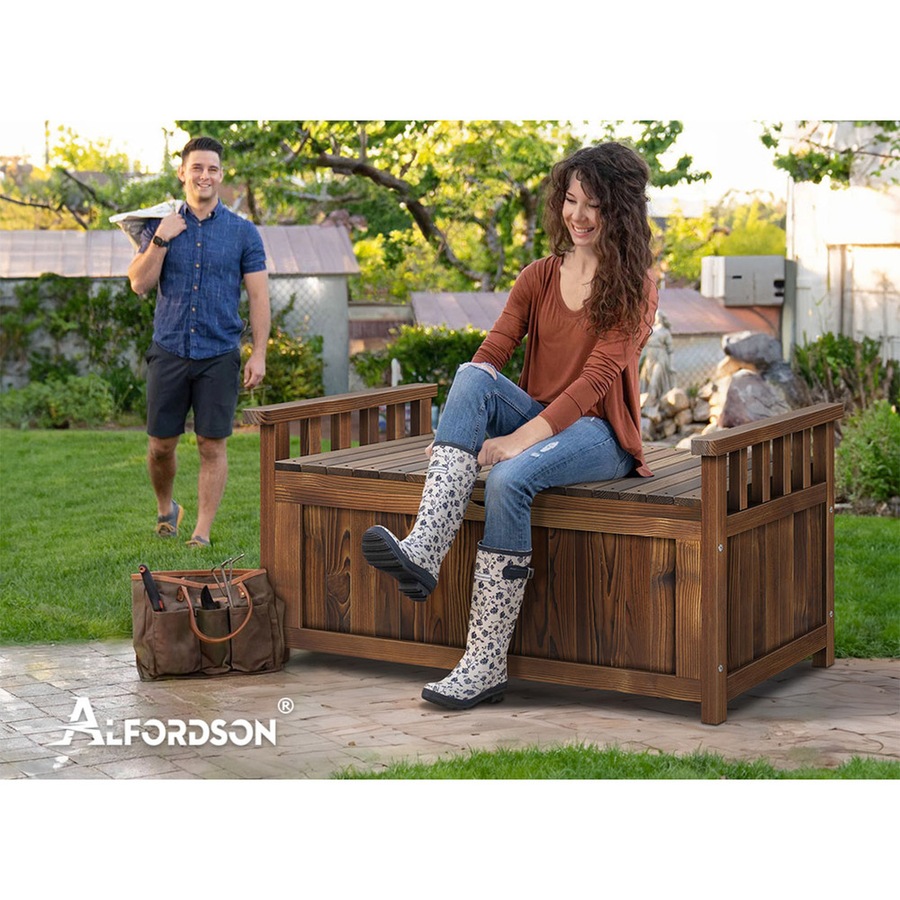 ALFORDSON Outdoor Storage Box 160L Wooden Garden Bench Chest Tool Sheds Charcoal L