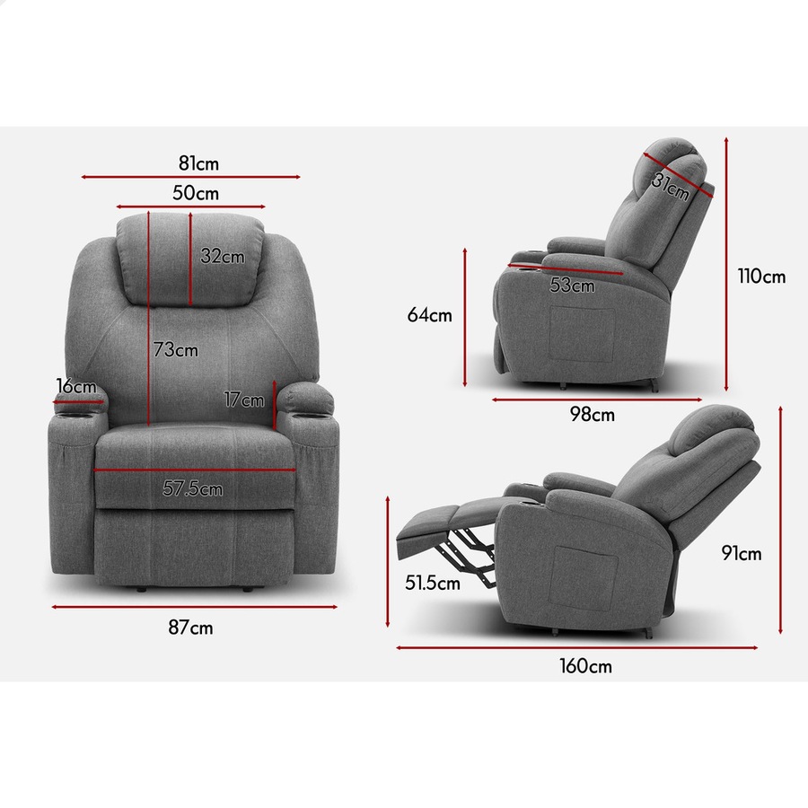 ALFORDSON Recliner Chair Electric Lift Heated Massage Armchair Lounge Sofa