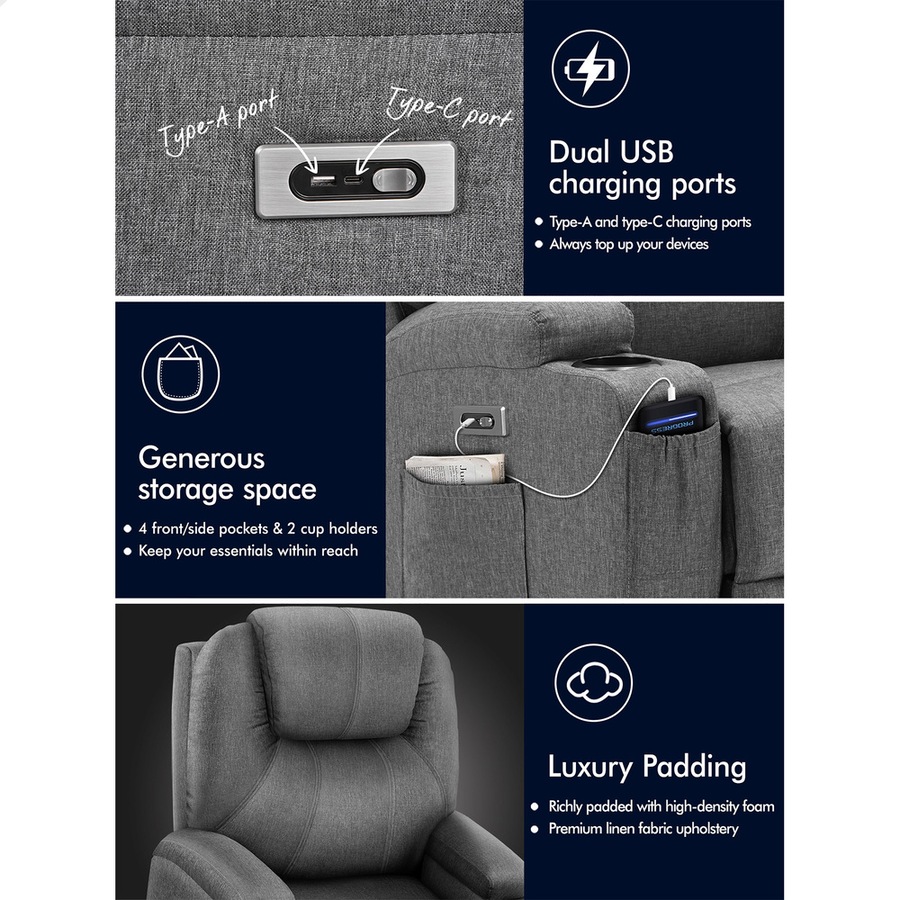 ALFORDSON Recliner Chair Electric Lift Heated Massage Armchair Lounge Sofa