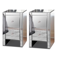 2x ALFORDSON Bedside Table Ainsley Mirrored Nightstand (Silver)