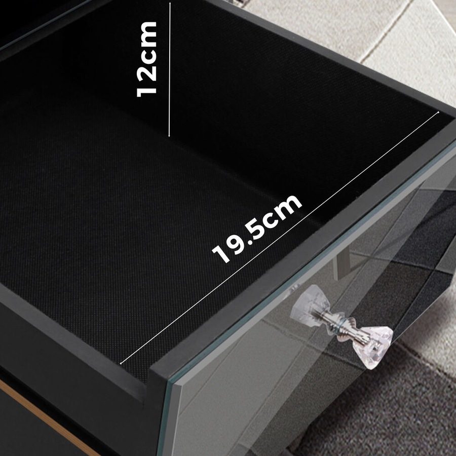 ALFORDSON Set of 2 Bedside Table - Ainsley 3 Drawers Luxury Mirrored Glass Nightstand (Grey)