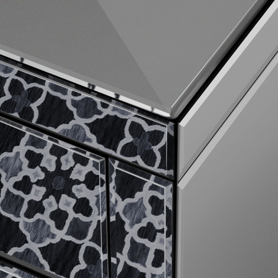 ALFORDSON Set of 2 Bedside Table - Ainsley 3 Drawers Luxury Mirrored Glass Nightstand (Grey)