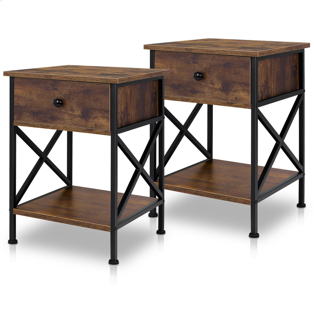 Dark Wood Bedside Table Set of 2 - MyDeal Australia