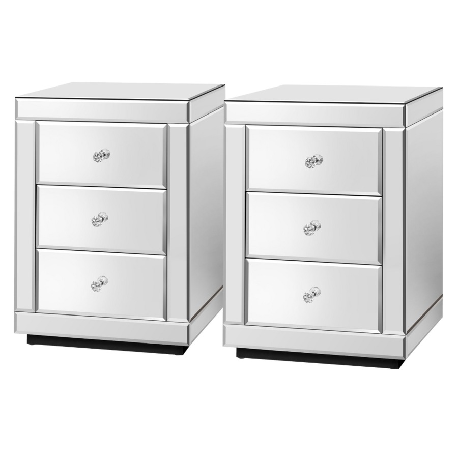 2x ALFORDSON Bedside Table Freya Mirrored Nightstand (Silver)
