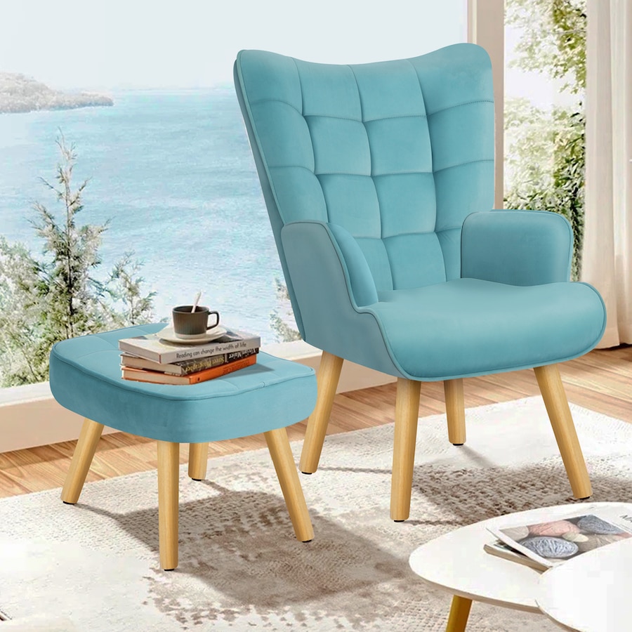 ALFORDSON Velvet Accent Armchair & Footstool Set