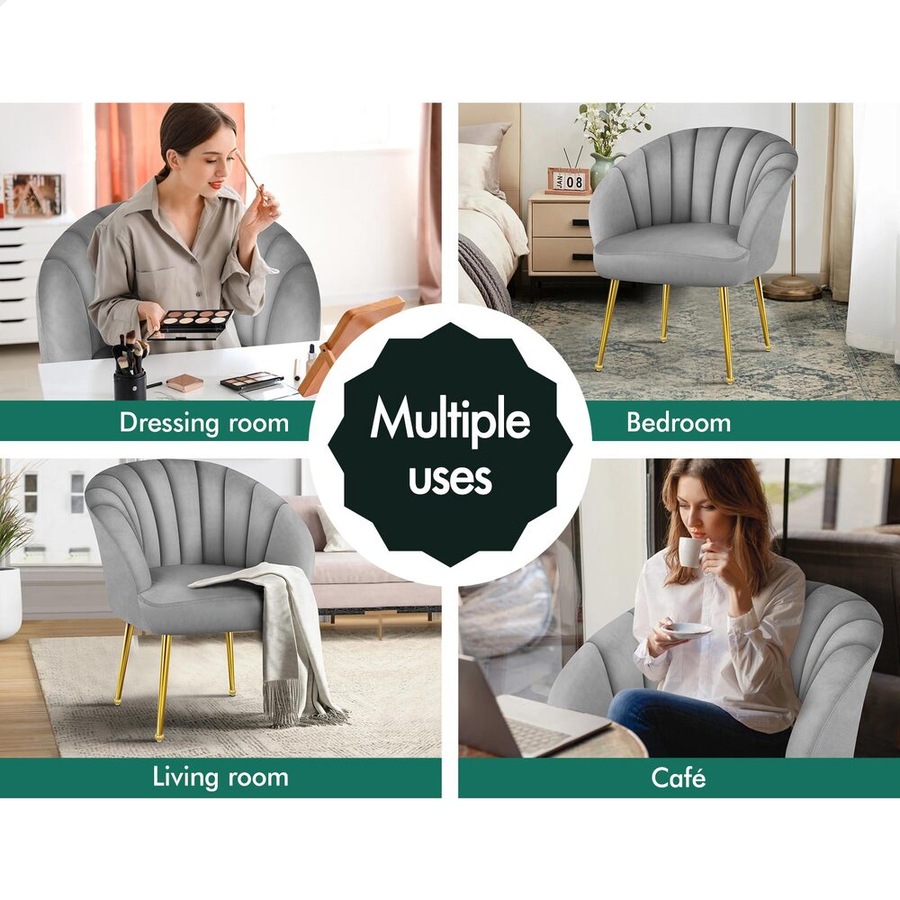 ALFORDSON Velvet Armchair Lounge Accent Chair Sofa Couch Fabric Grey