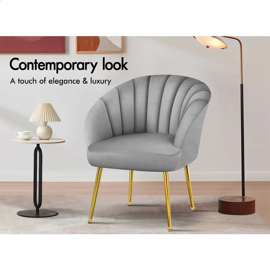 ALFORDSON Velvet Armchair Lounge Accent Chair Sofa Couch Fabric Grey
