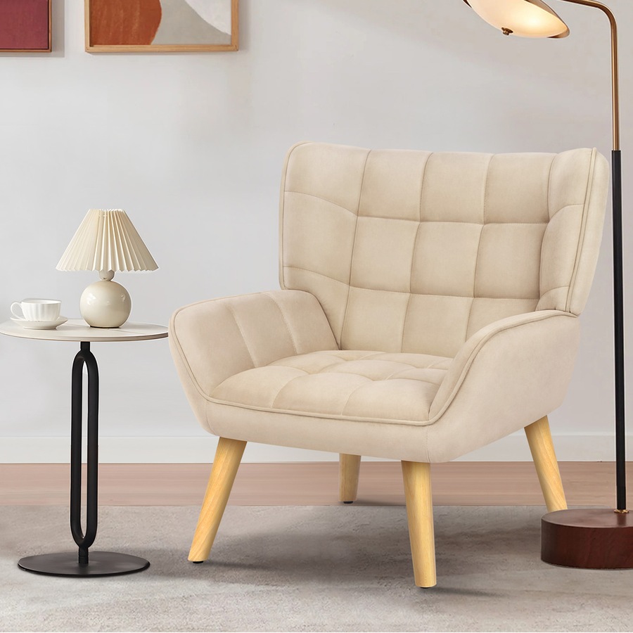 ALFORDSON Velvet Armchair Wooden Accent Chair