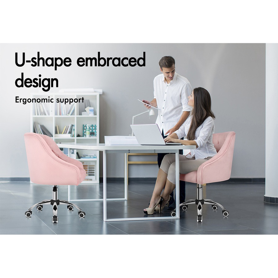 ALFORDSON Velvet Office Chair Computer Swivel Chairs Armchair Work Study Seat Pink Adult Kids