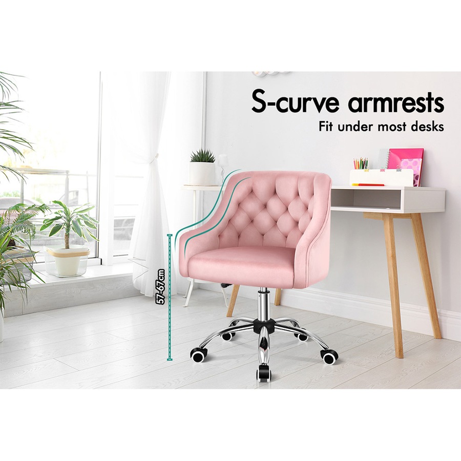 ALFORDSON Velvet Office Chair Computer Swivel Chairs Armchair Work Study Seat Pink Adult Kids