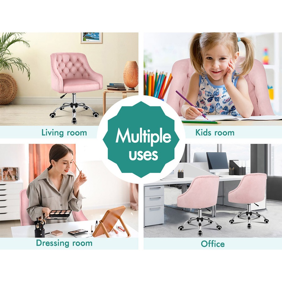 ALFORDSON Velvet Office Chair Computer Swivel Chairs Armchair Work Study Seat Pink Adult Kids