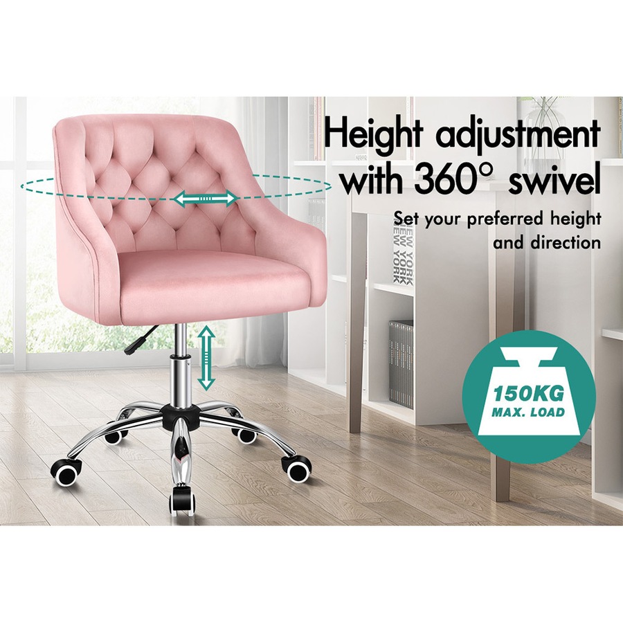 ALFORDSON Velvet Office Chair Computer Swivel Chairs Armchair Work Study Seat Pink Adult Kids