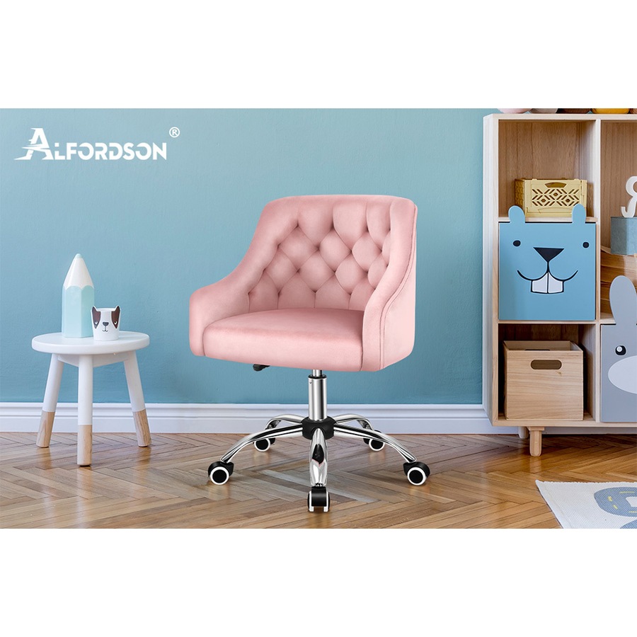 ALFORDSON Velvet Office Chair Computer Swivel Chairs Armchair Work Study Seat Pink Adult Kids
