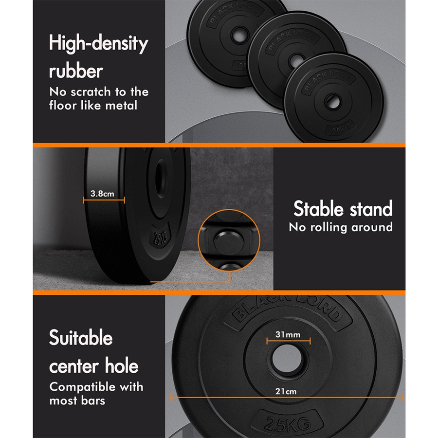 BLACK LORD 10kg Weight Plate Set Barbell Dumbbell Weight Lift Bench Squat Rack