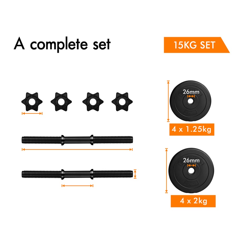 BLACK LORD 15kg Dumbbell Set Adjustable Weights Quality Plates & Bars