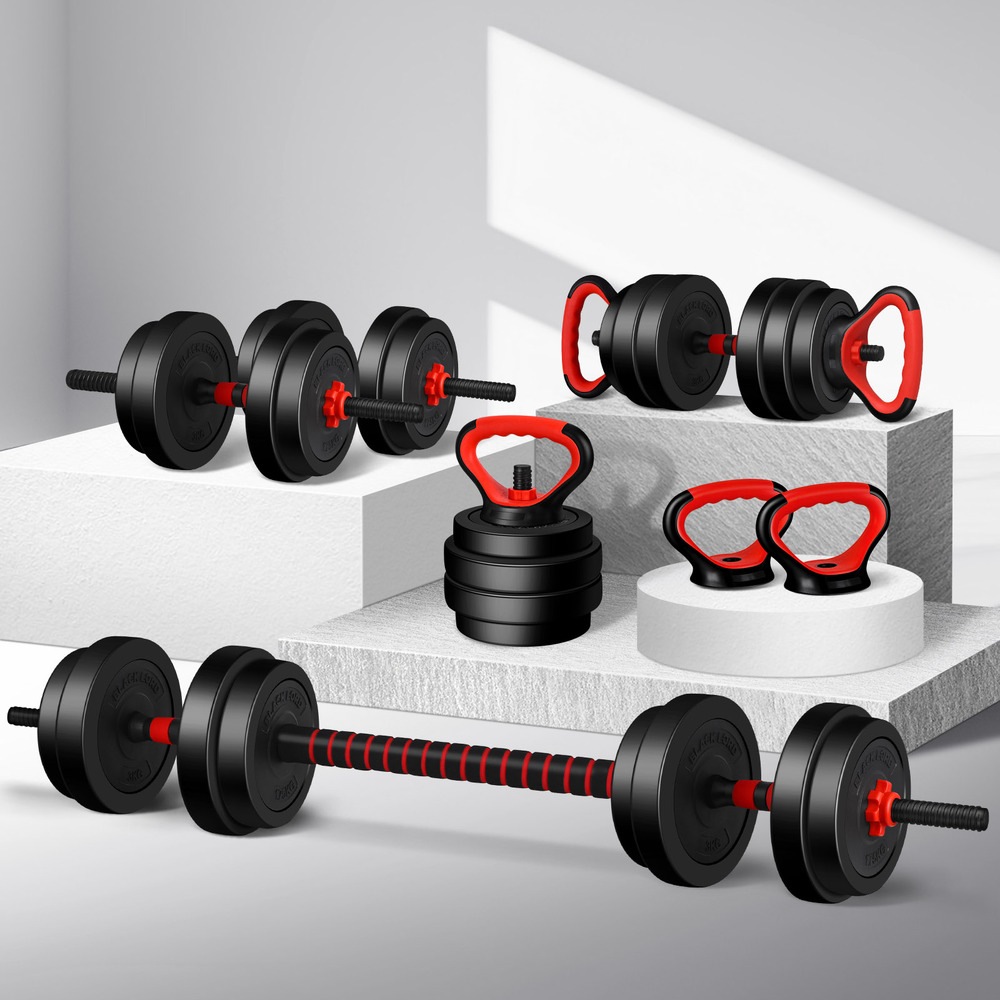 BLACK LORD 20kg 7in1 Adjustable Dumbbell & Barbell Kettlebell Set Australia