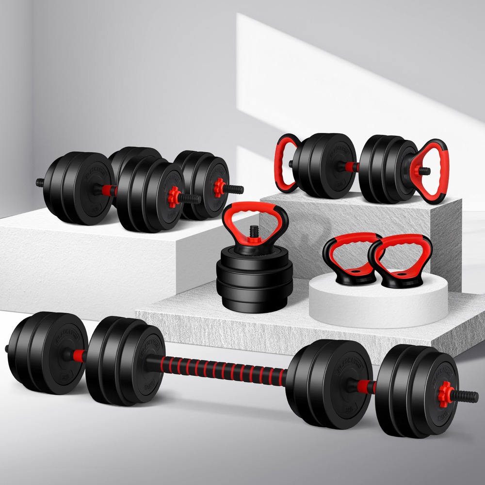 BLACK LORD 40kg 7in1 Adjustable Dumbbell & Barbell Kettlebell Set Australia