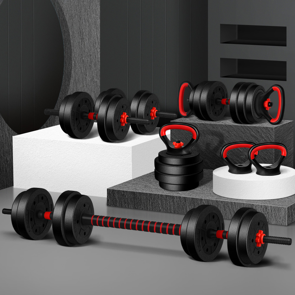 BLACK LORD 20kg Dumbbell Set 7in1 Adjustable Barbell Kettlebell Home Gym Fitness Australia