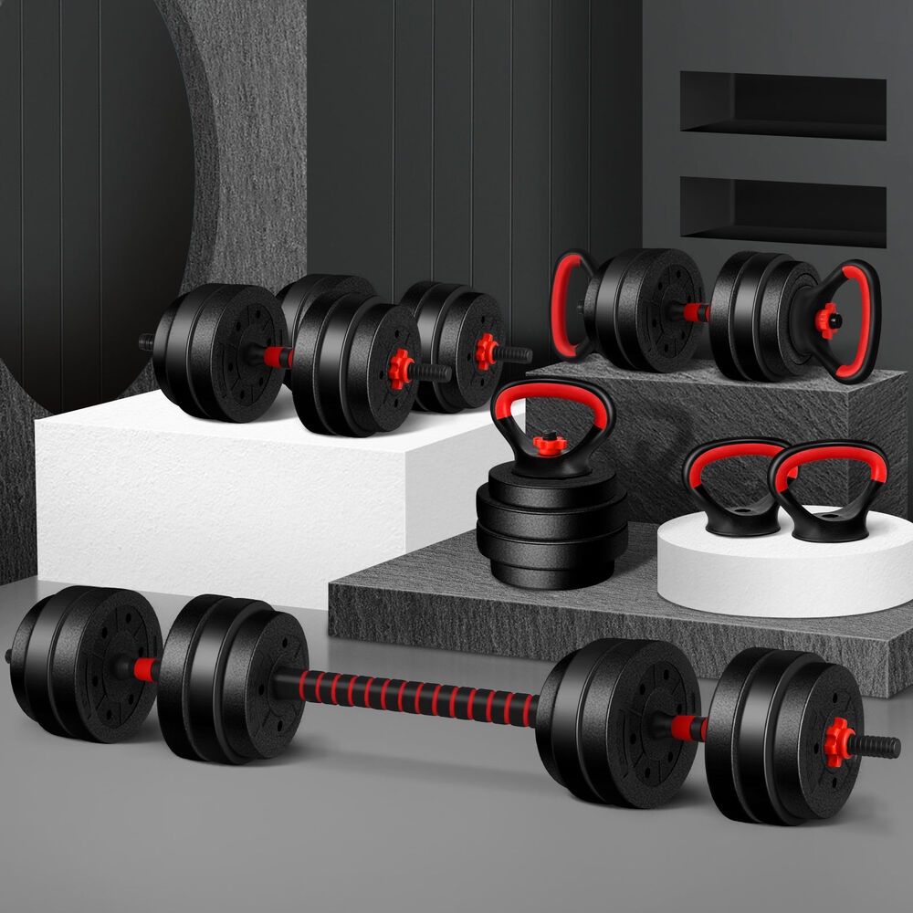 BLACK LORD 40kg Dumbbell Set 7in1 Adjustable Barbell Kettlebell Home Gym Fitness Australia