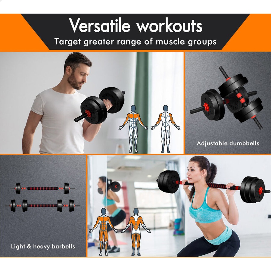 BLACK LORD 40kg Dumbbell Set 7in1 Adjustable Barbell Kettlebell Home Gym Fitness