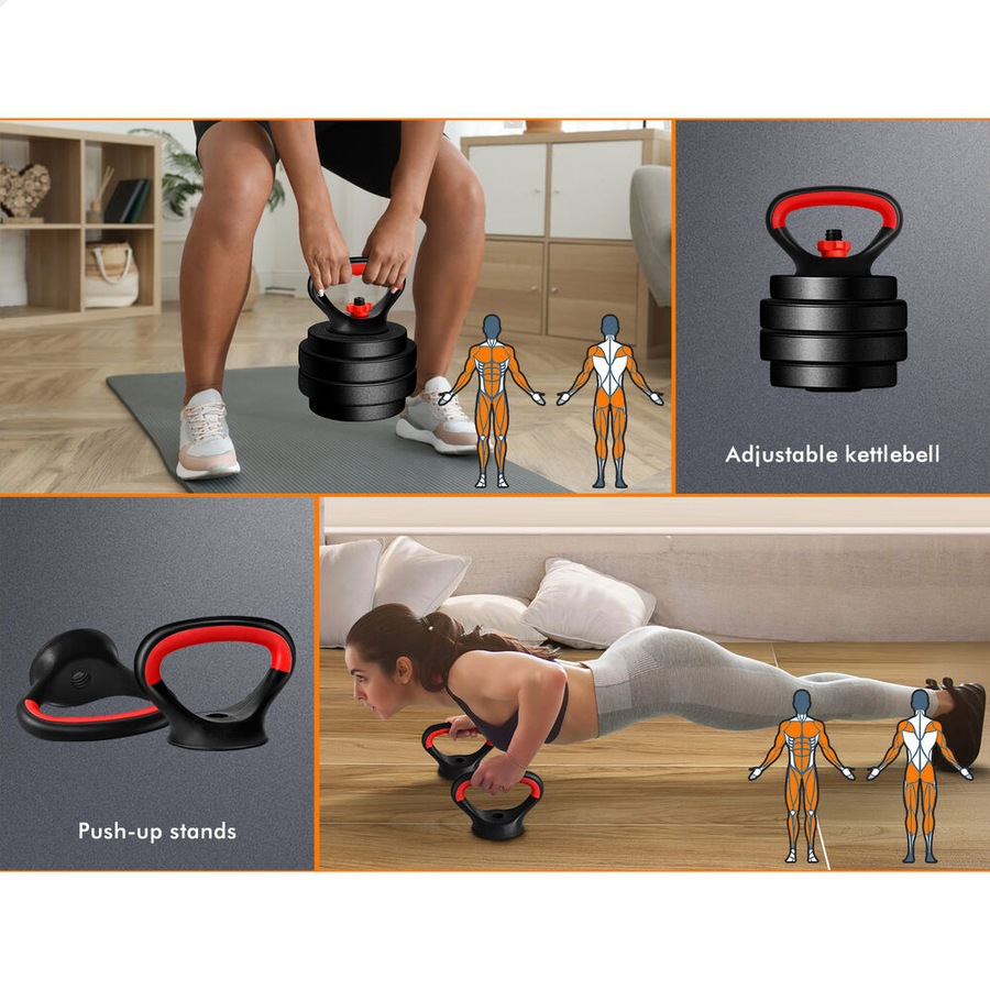 BLACK LORD 40kg Dumbbell Set 7in1 Adjustable Barbell Kettlebell Home Gym Fitness