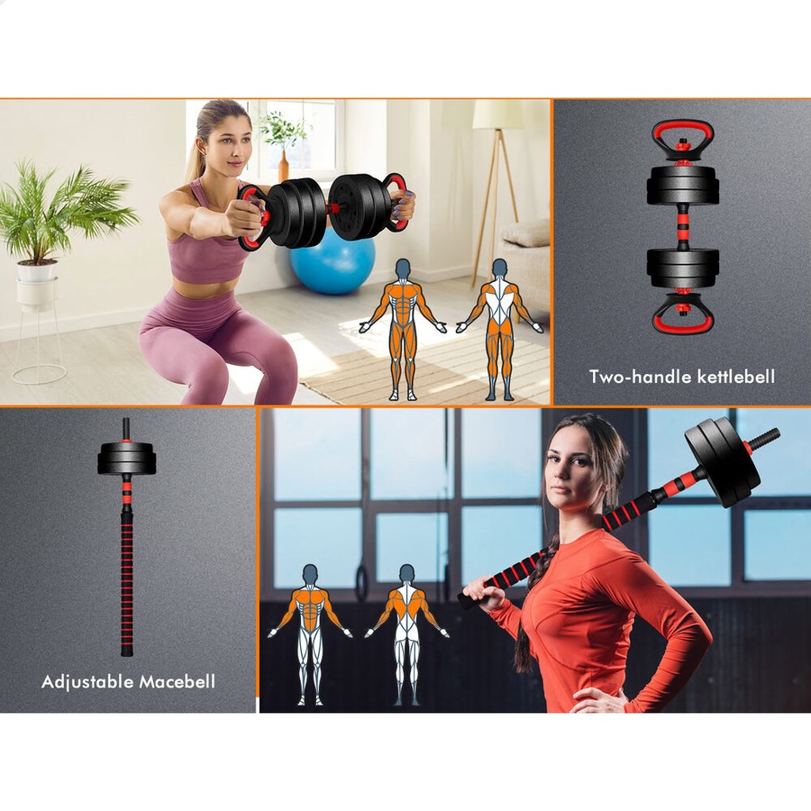 BLACK LORD 40kg Dumbbell Set 7in1 Adjustable Barbell Kettlebell Home Gym Fitness