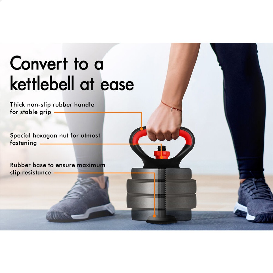 BLACK LORD 40kg Dumbbell Set 7in1 Adjustable Barbell Kettlebell Home Gym Fitness