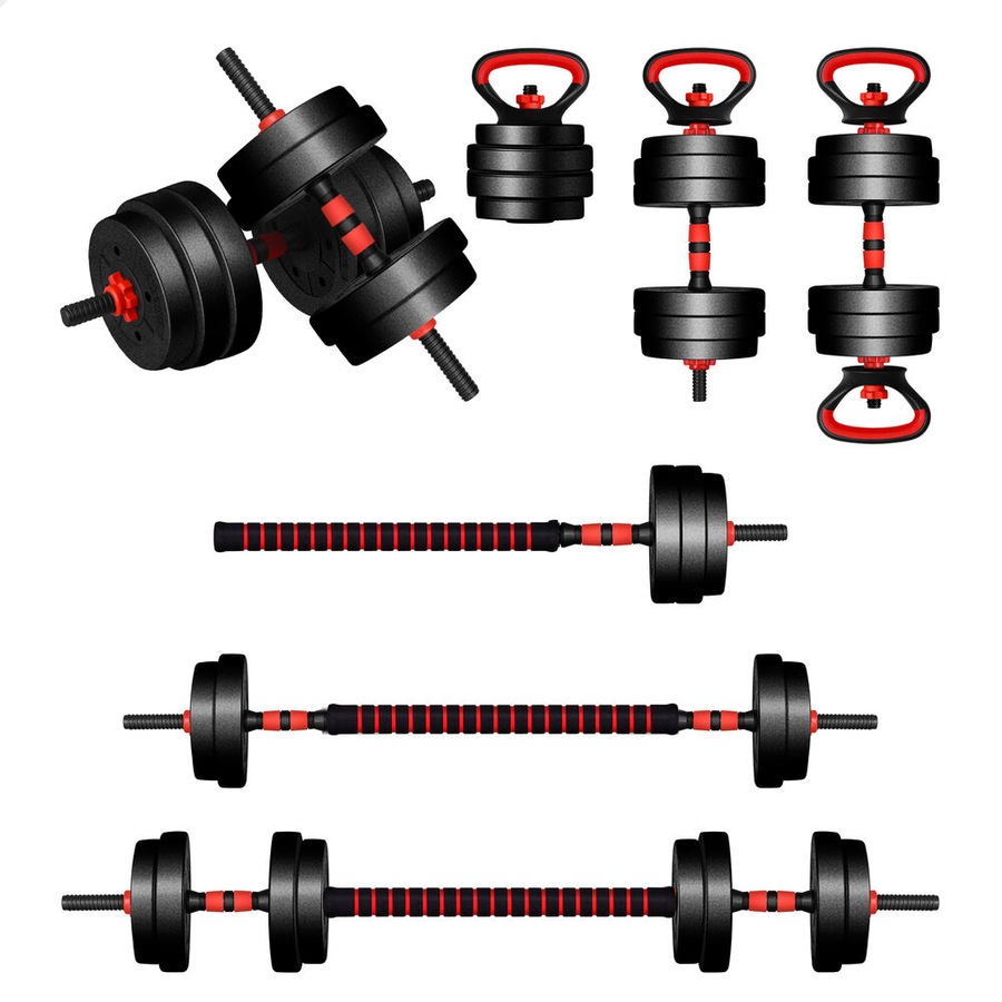 BLACK LORD 40kg Dumbbell Set 7in1 Adjustable Barbell Kettlebell Home Gym Fitness