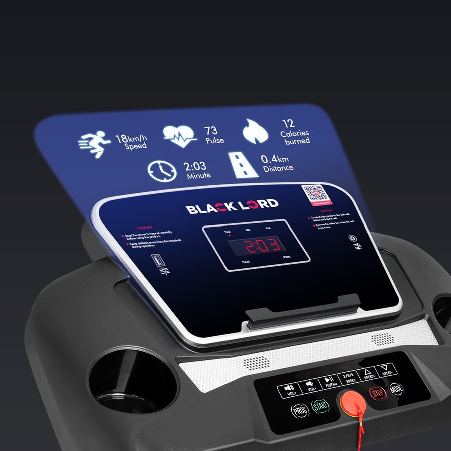 BLACK LORD Electric Treadmill Incline Run Machine Foldable BX220 400MM BELT 18KM/H SPEED