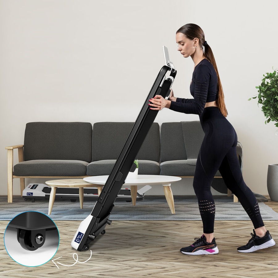 BLACK LORD Treadmill 40cm Belt Electric Walking Pad Folding Under Desk Home Gym White w/ Smart Watch