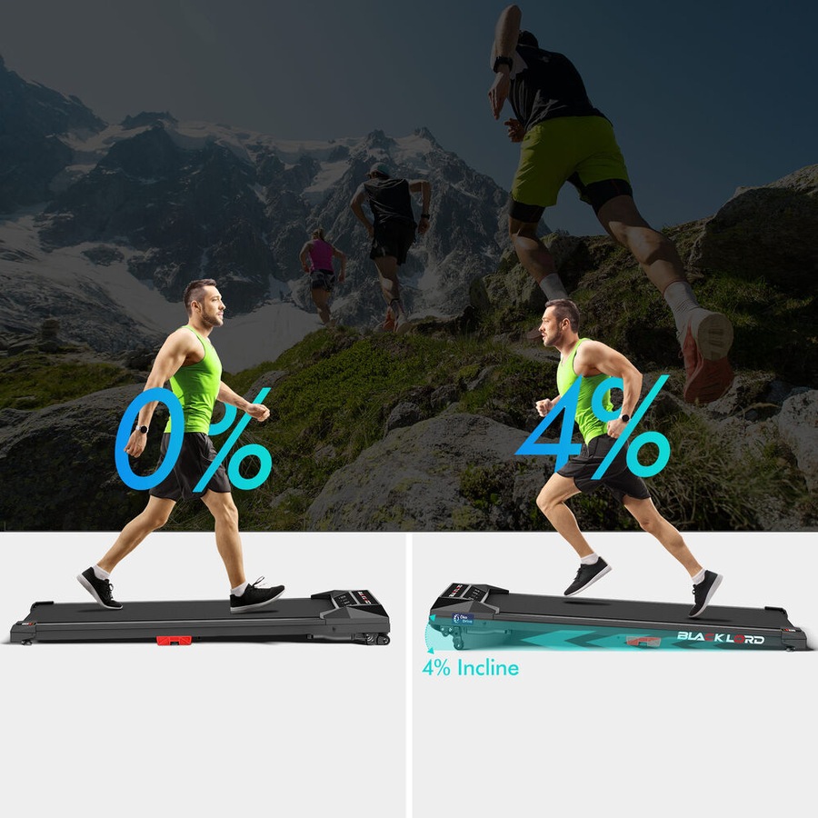 BLACK LORD Treadmill Electric Walking Pad Under Desk Home Fitness Incline Black