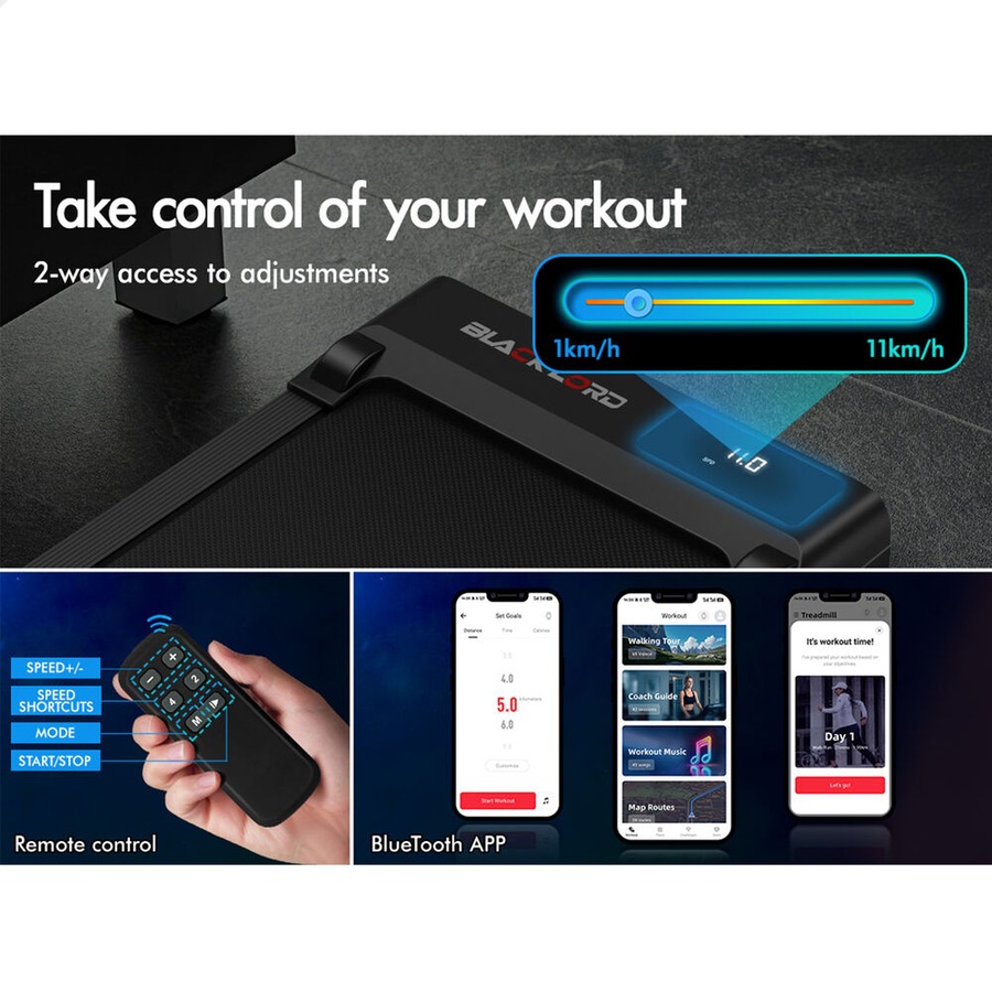 BLACK LORD Treadmill Electric Walking Pad Under Desk Home Gym Incline Black