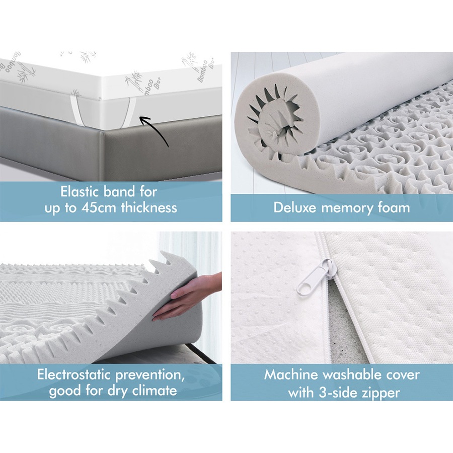 STARRY EUCALYPT 8cm Memory Foam Topper 7 Zone Bed Mattress Graphite Cool Gel Bamboo Cover King