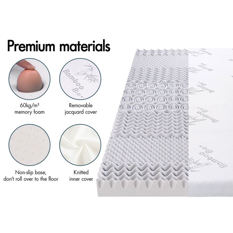 STARRY EUCALYPT 8cm Memory Foam Topper 7 Zone Bed Mattress Graphite Cool Gel Bamboo Cover King