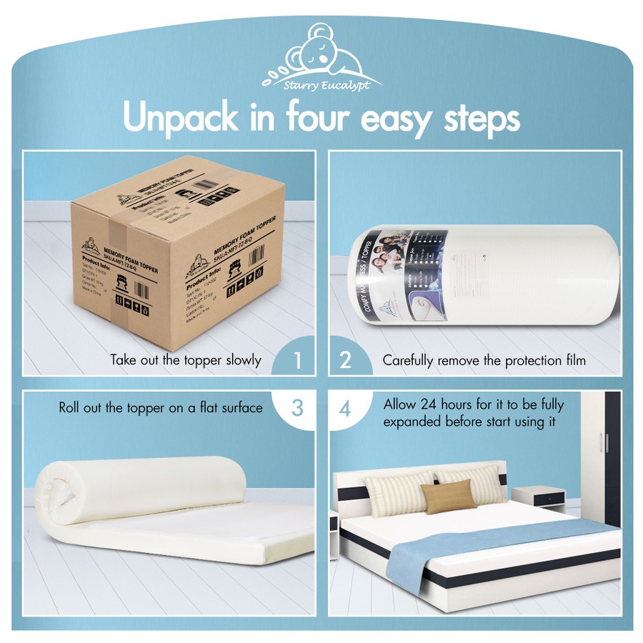 STARRY EUCALYPT 8cm Memory Foam Topper 7 Zone Bed Mattress Graphite Cool Gel Bamboo Cover King